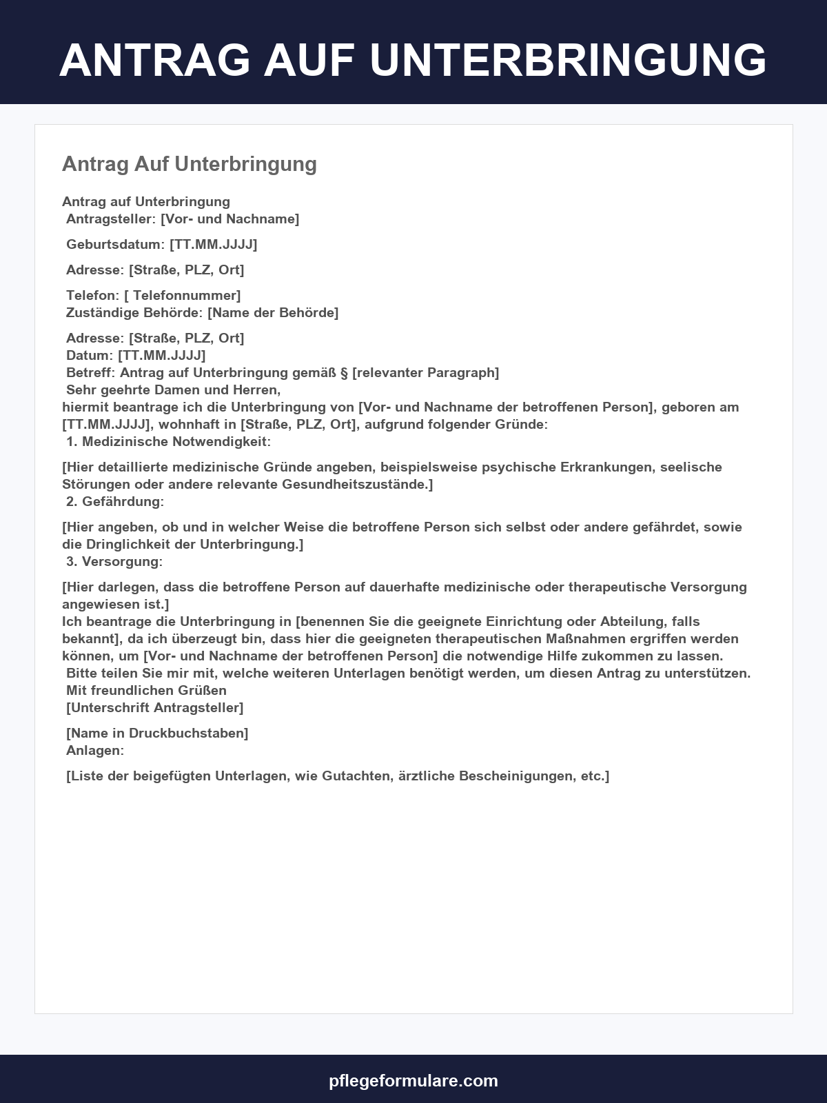 Antrag Auf Unterbringung Muster