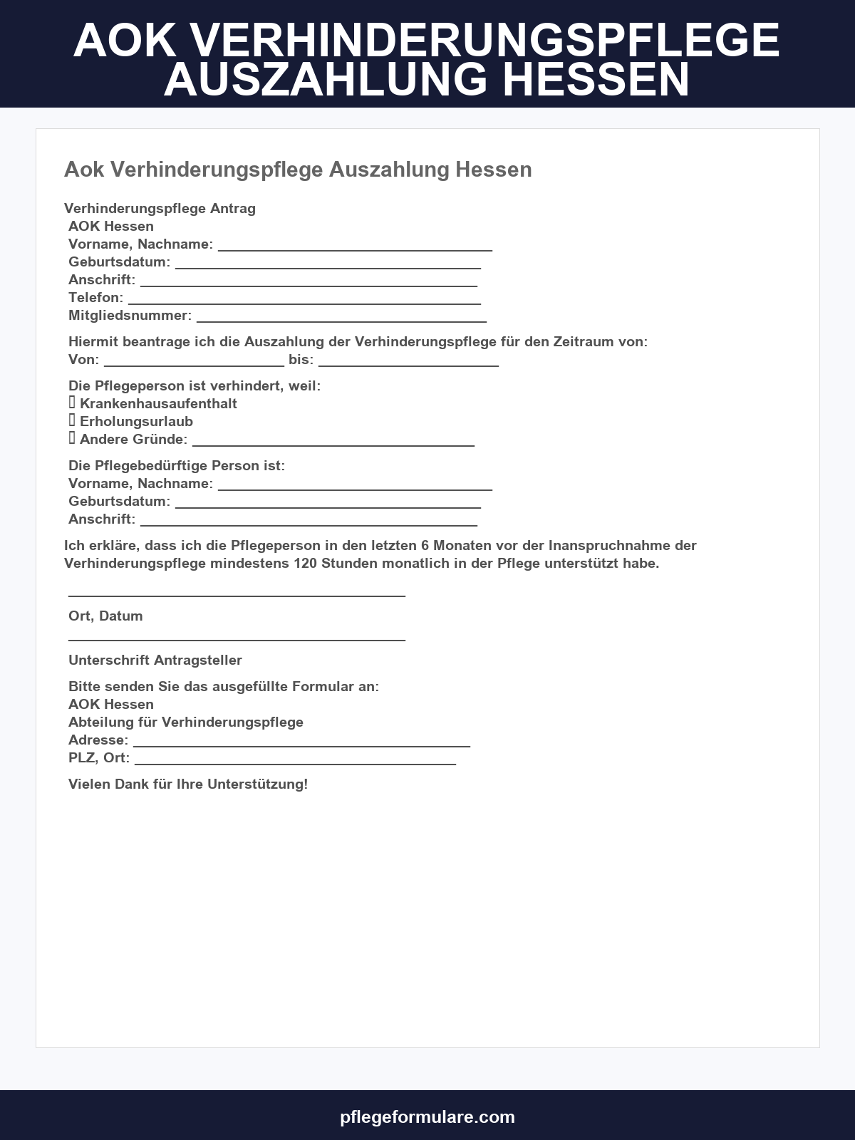 Aok Verhinderungspflege Auszahlung Formular Hessen