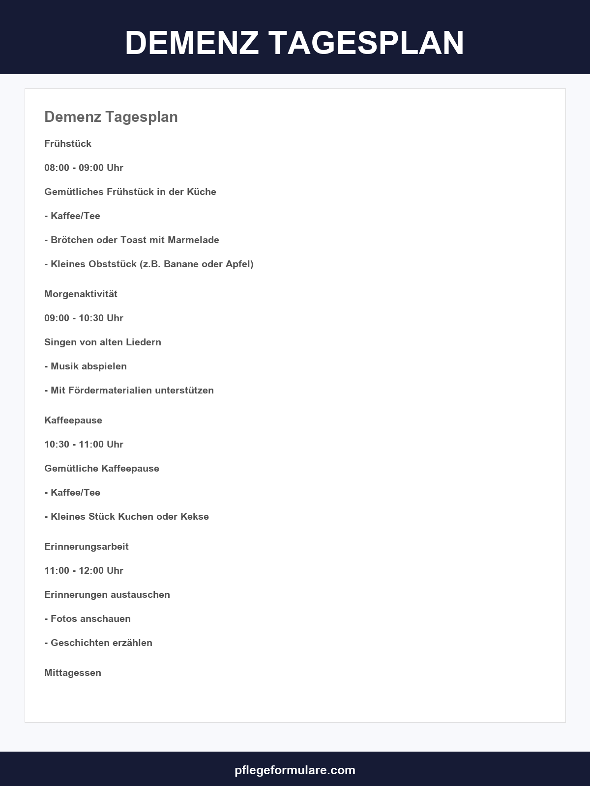 Demenz Tagesplan Vorlage