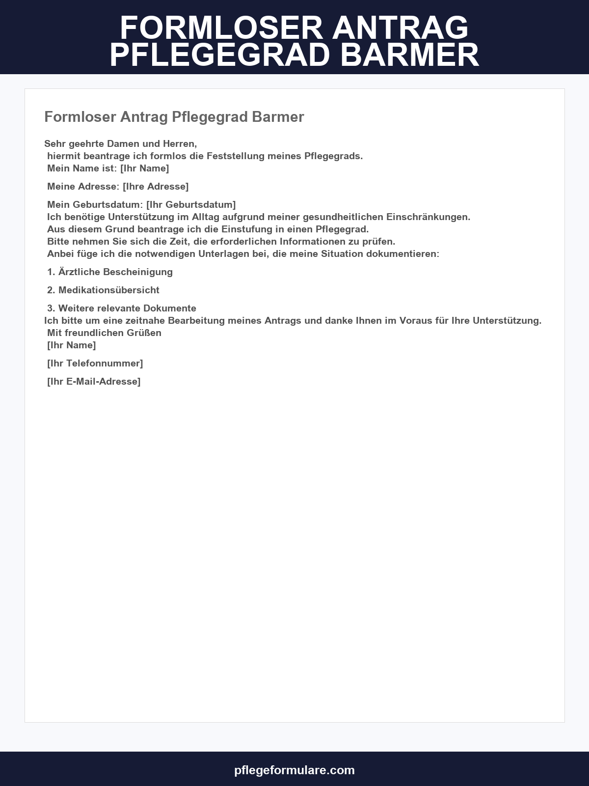 Formloser Antrag Pflegegrad Barmer