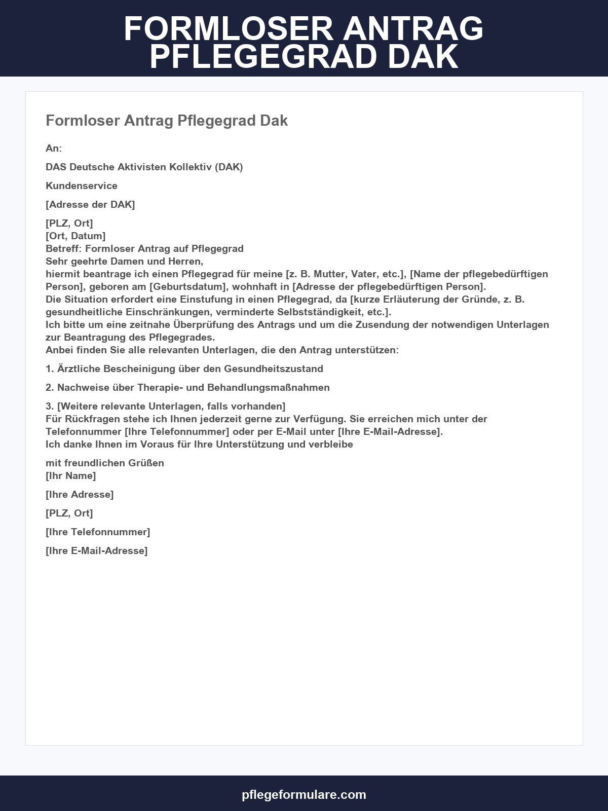 Formloser Antrag Pflegegrad Dak