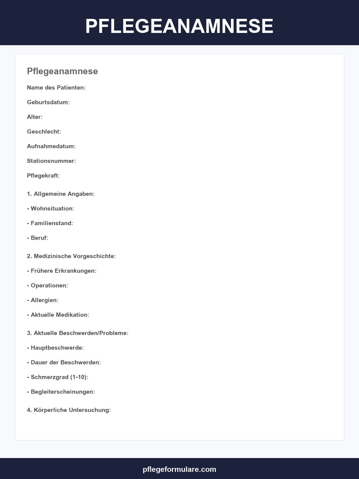 Pflegeanamnese Vorlage