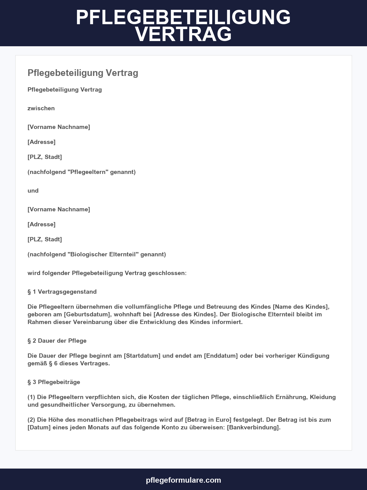 Pflegebeteiligung Vertrag Muster