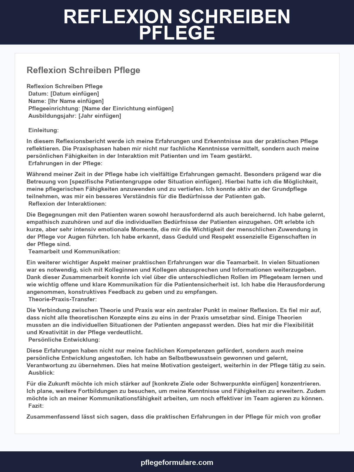 Reflexion Schreiben Pflege Beispiel