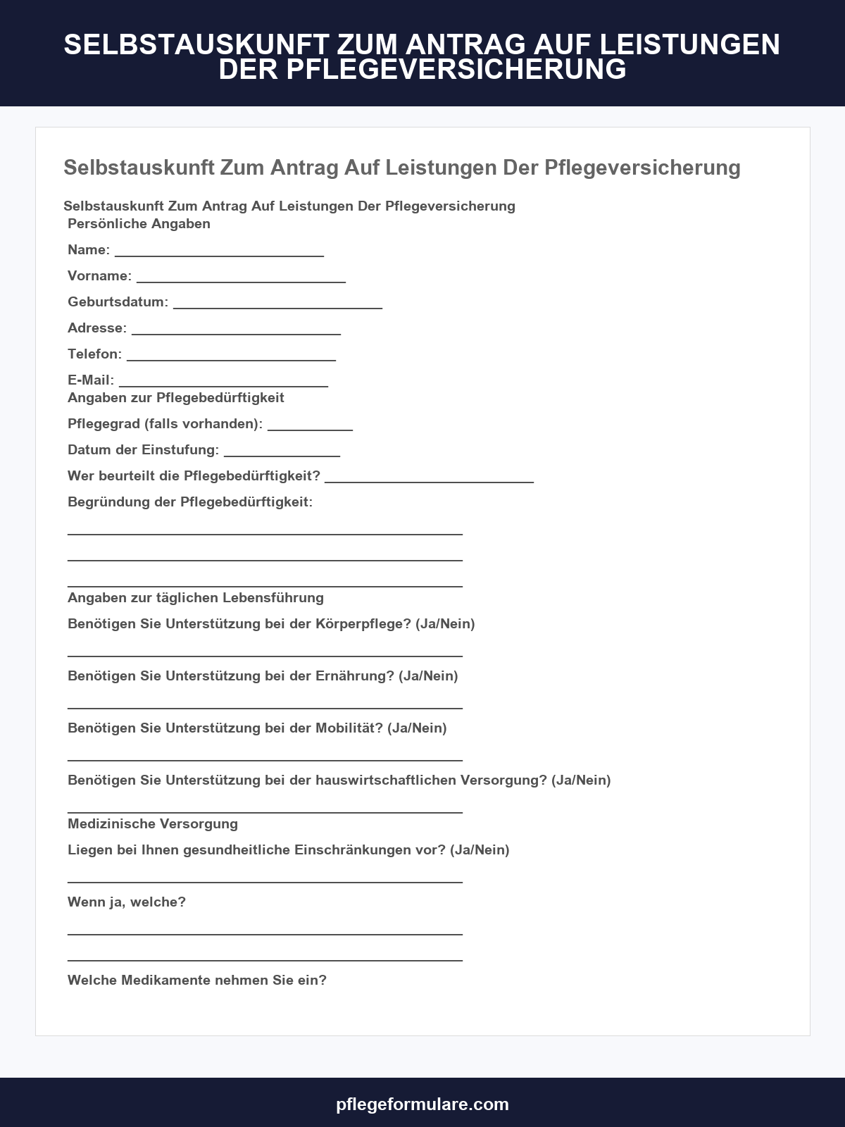 Selbstauskunft Zum Antrag Auf Leistungen Der Pflegeversicherung Ausfüllen