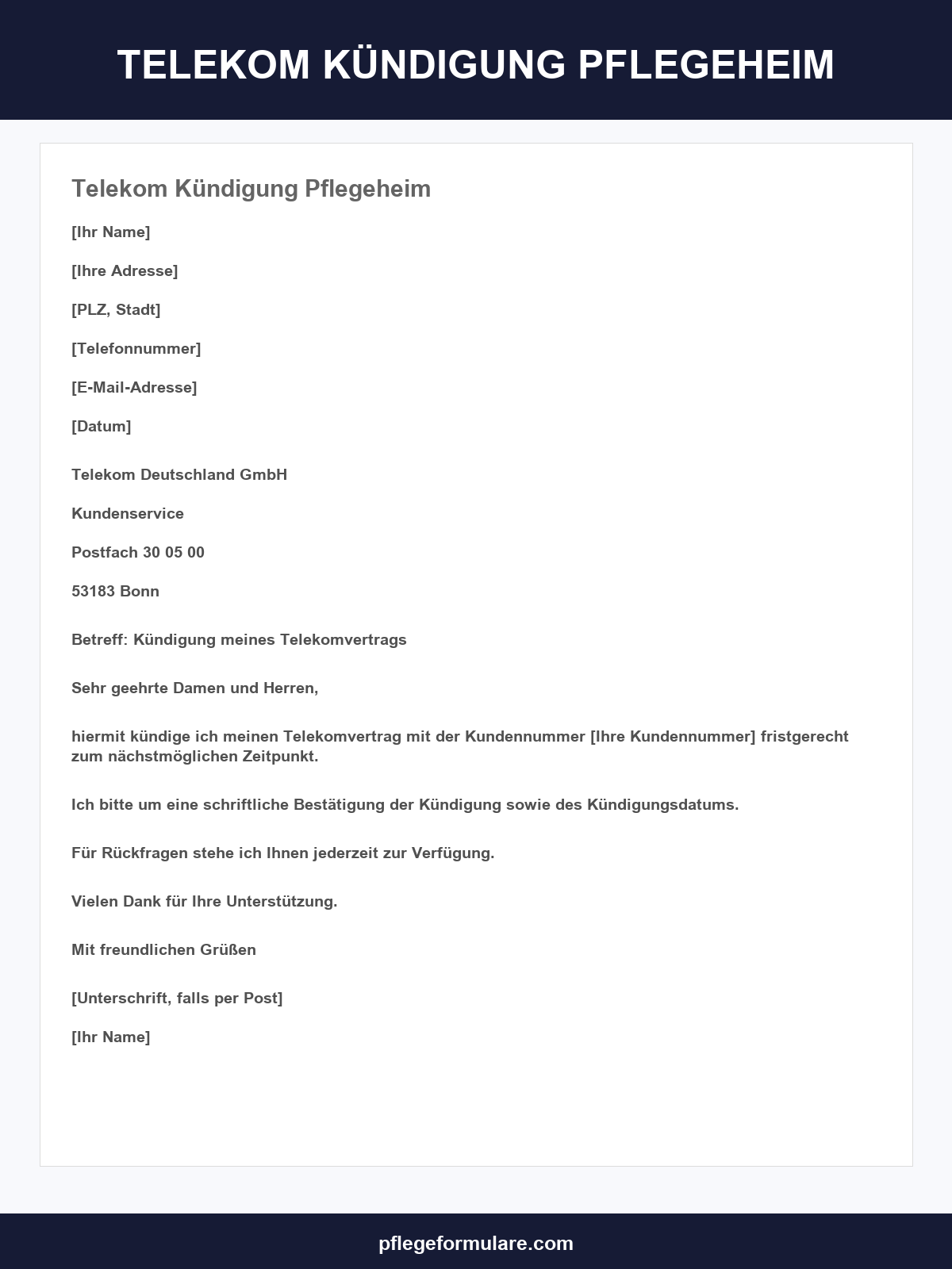 Telekom Kündigung Pflegeheim Vorlage