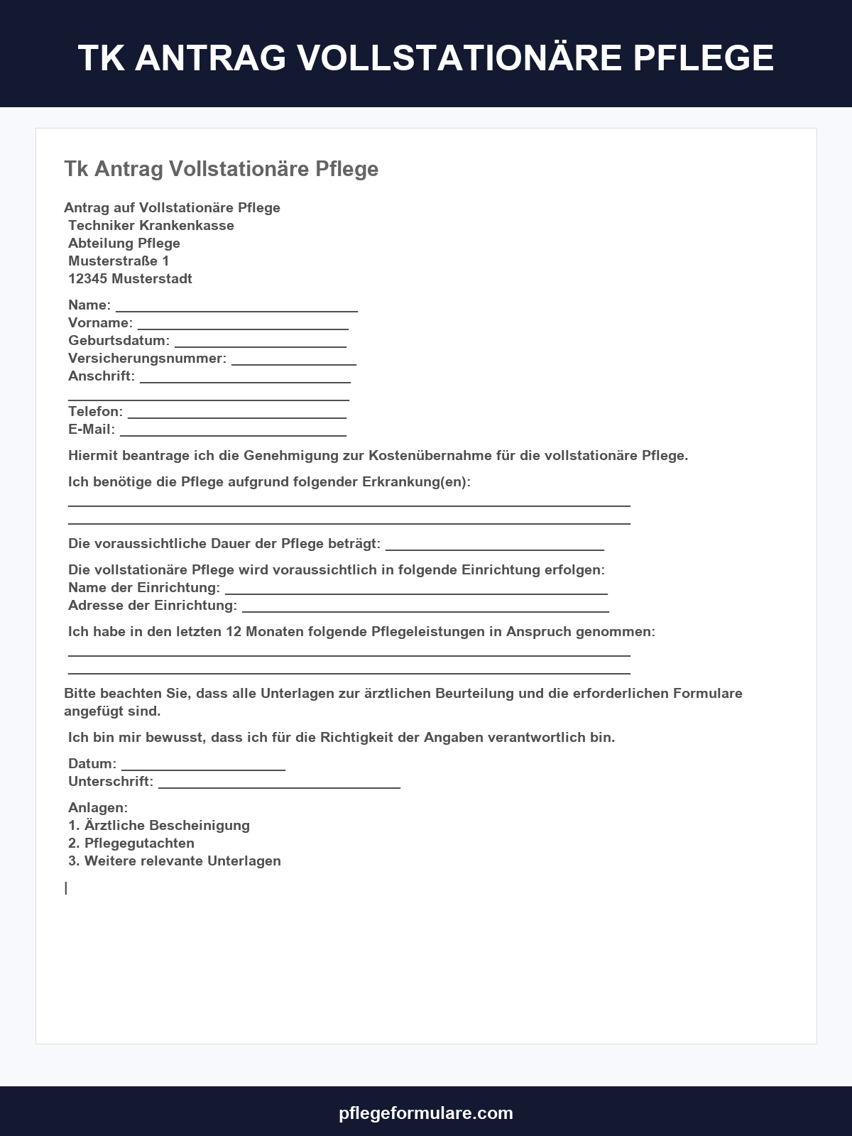 Tk Antrag Vollstationäre Pflege